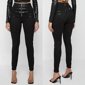 Maniere De Voir Black Vegan Suede Buckle Detail Leggings. US size 2